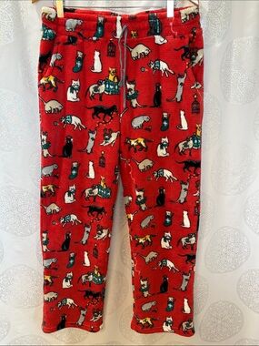 Vera Bradley Holiday Cat Fleece Pants Red Women Medium M
